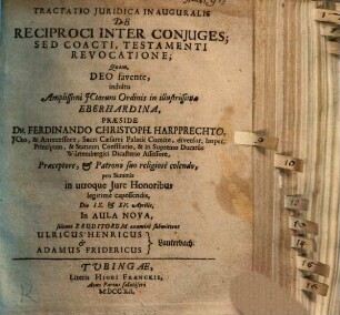 Tractatio Juridica Inauguralis De Reciproci Inter Conjuges; Sed Coacti, Testamenti Revocatione
