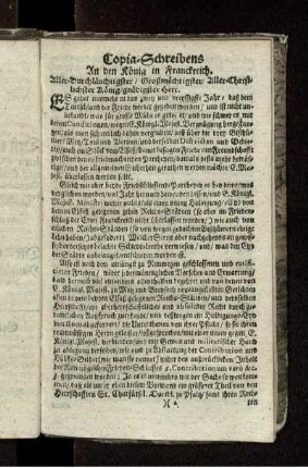Copia-Schreibens An den König in Franckreich