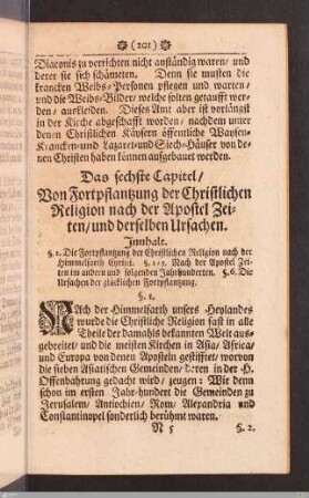 Das sechste Capitel/ Von Fortpflantzung der Christlichen Religion nach der Apostel Zeiten/ und derselben Ursachen.