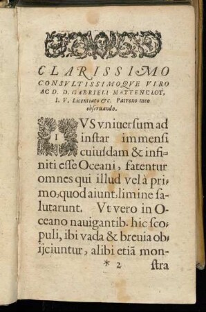 Clarissimo Consultissimoque Viro Ac D. D. Gabrieli Mattenclot [...]