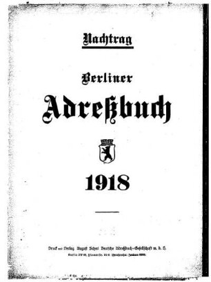 Nachtrag Berliner Adreßbuch 1918