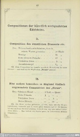 71. Composition des künstlichen Diamants etc.