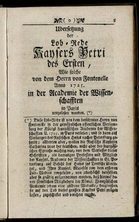 Ubersetzung der Lob-Rede Kaysers Petri des Ersten, ...