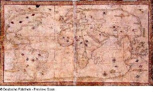 Weltkarte : Weltkarte. Handzeichnung, koloriert, Pergament; 62,5 x 111 cm (mit Rand). Dieppe, 1541