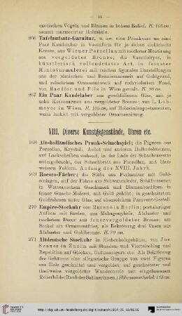 VIII. Diverse Kunstgegenstände, Uhren etc. (Nr. 268-285)