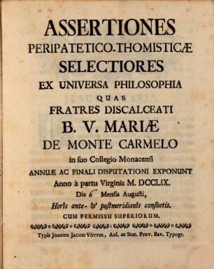 Assertiones peripatetico-thomisticae selectiores ex universa philosophia