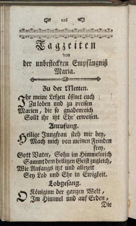 Tagzeiten von der unbefleckten Empfängniß Maria.