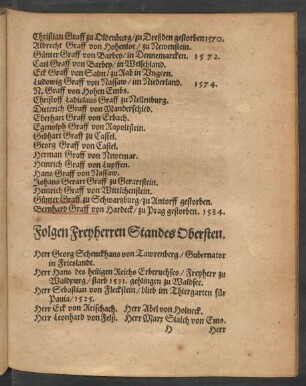 Folgen Freyherren Standes Obersten.