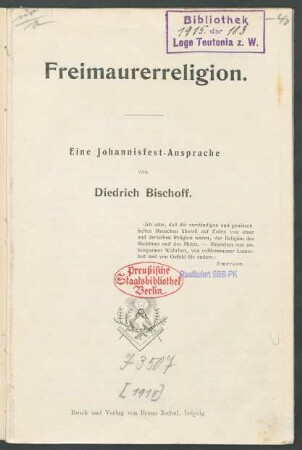 Freimaurerreligion : eine Johannisfest-Ansprache
