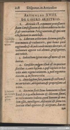 Articulus XVIII. De Libero Arbitrio