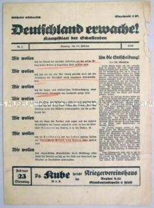 NS-Wochenblatt "Deutschland erwache!" mit einem Leitartikel von Goebbels zur Reichspräsidentenwahl 1932 (1. Wahlgang)