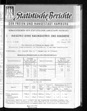 Die Industrie in Hamburg im August 1962 : Lfd. Nr. 22