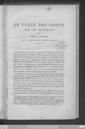 Le culte des saints chez les Musulmans