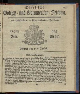 25tes Stueck, Montag den 20ten Junius. 1791