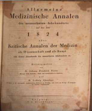 Allgemeine medizinische Annalen des neunzehnten Jahrhunderts. 1824