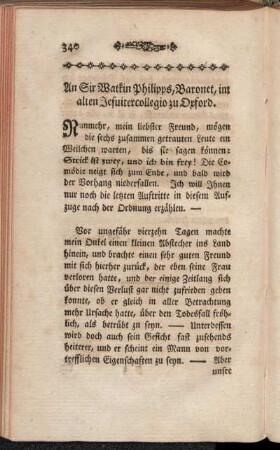 An Sir Watkin Philipps, Baronet, im alten Jesuitercollegio zu Oxford.