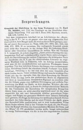 117-118 [Rezension] Schaefer, Karl Theodor, Grundriss der Einleitung in das Neue Testament