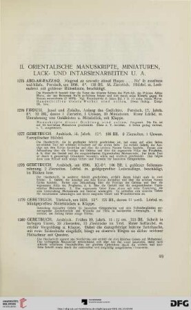 II. Orientalische Manuskripte, Miniaturen, Lack- und Intarsienarbeiten u. a. (Nr. 1275-1339)