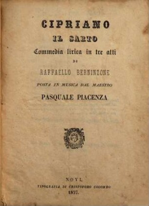 Cipriano il Sarto : commedia lirica in tre atti