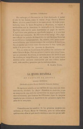 La mujer española en Santafé de Bogotá : (Cuadro histórico) (Dedicado al señor Doctor Salvador Camacho Roldán)