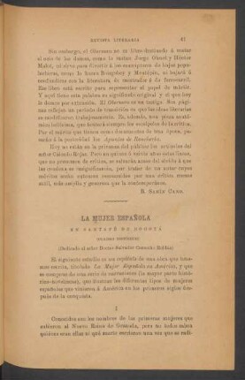 La mujer española en Santafé de Bogotá : (Cuadro histórico) (Dedicado al señor Doctor Salvador Camacho Roldán)