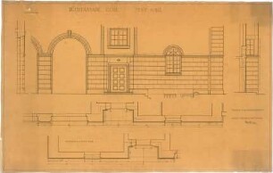 Billing, Hermann; Karlsruhe (Baden-Württemberg), Ritterstr.; Bebauung Ettlinger Tor, Städtische Feuerwache - Rückfassade Ecke (Grundriss; Ansichten; Schnitt)