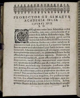 Prorector Et Senatus Academiæ Iuliæ Civibus Suis.