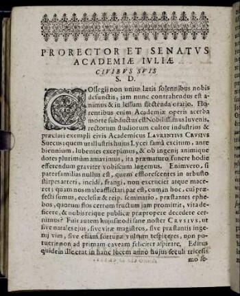 Prorector Et Senatus Academiæ Iuliæ Civibus Suis.