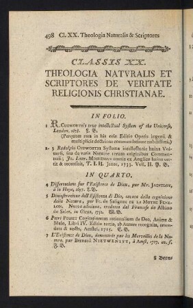 498-548, Classis XX: Theologia naturalis et Scriptores de Veritate Religionis christianae - Classis XXIII: Theologi Evangelici