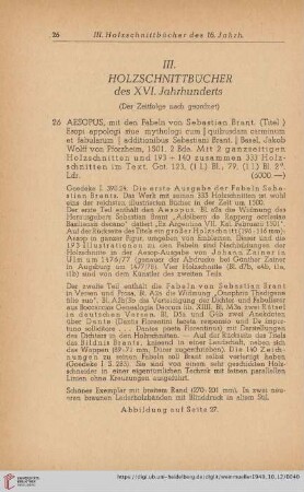 III. Holzschnittbücher des XVI. Jahrhunderts (Nr. 26 - 52)