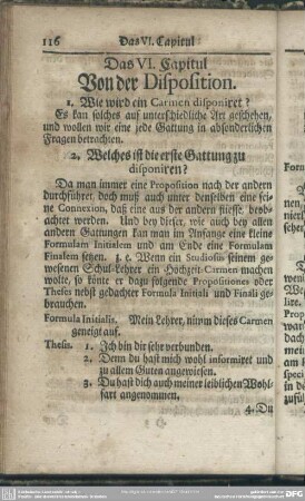 Das VI. Capitul. Von der Disposition