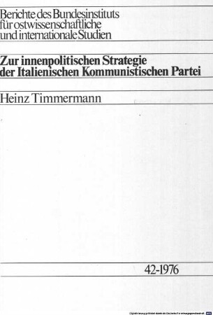 Zur innenpolitischen Strategie der Italienischen Kommunistischen Partei
