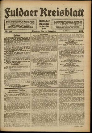 Ausgabe vom Dienstag, den 19. November 1918.