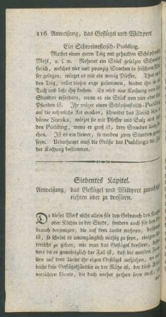 Siebentes Kapitel. Anweisung, Geflügel und Wildpret zurechte zu machen