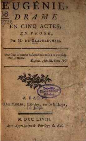Eugénie : Drame En Cinq Actes, En Prose
