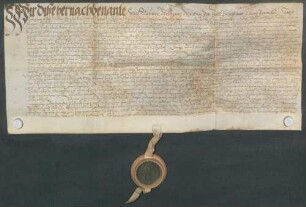 Wolfgang (Wolf) Meußel (Meußlin), Schultheiß, und genannte Mitglieder des Gerichts zu Zeutern beurkunden eine Gültverschreibung des Hans Bauer und seiner Ehefrau Anna über 20 Gulden gegenüber Johann Rehm, Kirchenkollektor am Bruhrain.