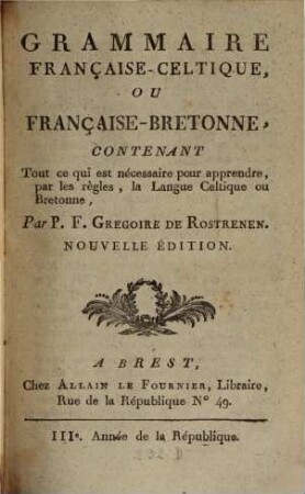 Grammaire Française-Celtique ou Française-Bretonne