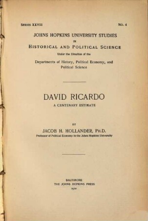 David Ricardo : a centenary estimate