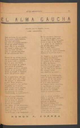 El alma gaucha : Especial para la simpática revista "Alma Argentina"