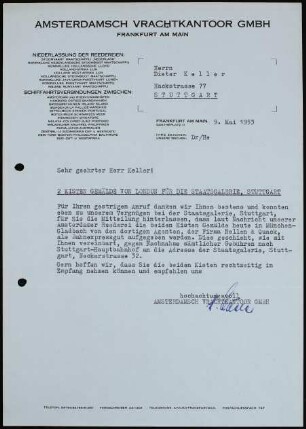 Sehr geehrter Herr Keller! 2 KISTEN GEMÄLDE VON LONDON...