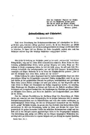 Heimatforschung und Schularbeit