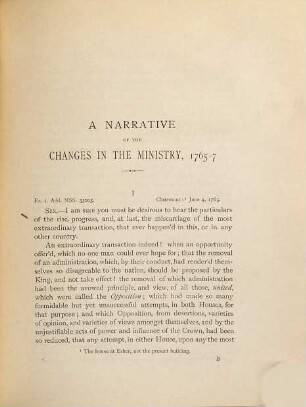 A narrative of the changes in the ministry, 1765 - 1767 : told by the Duke of Newcastle in a series of letters to John White