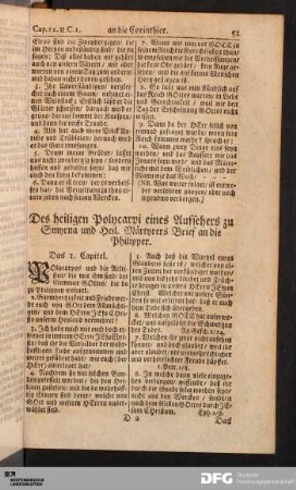 Des heiligen Polycarpi eines Aufsehers zu Smyrna und Heil. Märtyrers Brief an die Philipper.