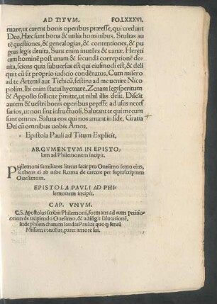 Argumentum In Epistolam ad Philemonem incipit.