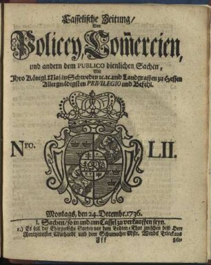 Nro. LII, Montags, den 24. Decembr 1736