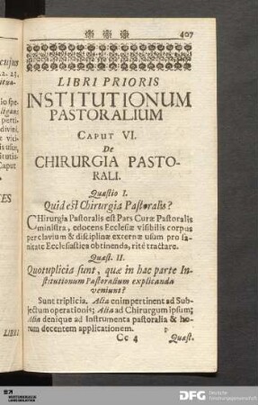 Caput VI. De Chirurgia Pastorali.
