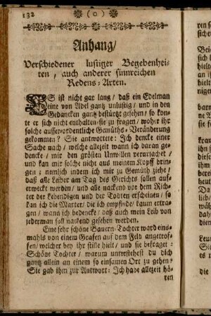 Anhang/ Verschiedener lustiger Begebenheiten, auch anderer sinnreichen Redens-Arten.
