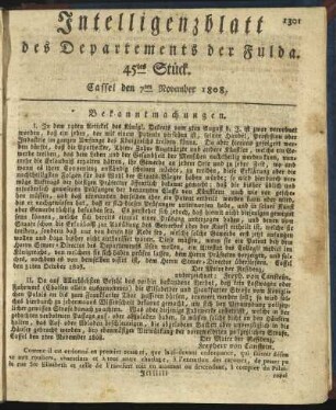 45tes Stück. Cassel den 7ten November 1808