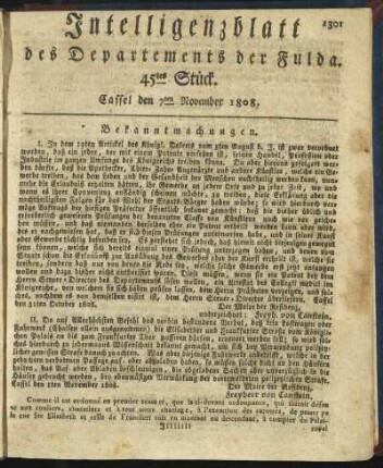 45tes Stück. Cassel den 7ten November 1808