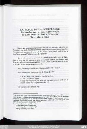 La Fleur De La Souffrance Recherche sur le Sens Symbolique de Lāle Dans la Poésie Mystique Turco-Iranienne